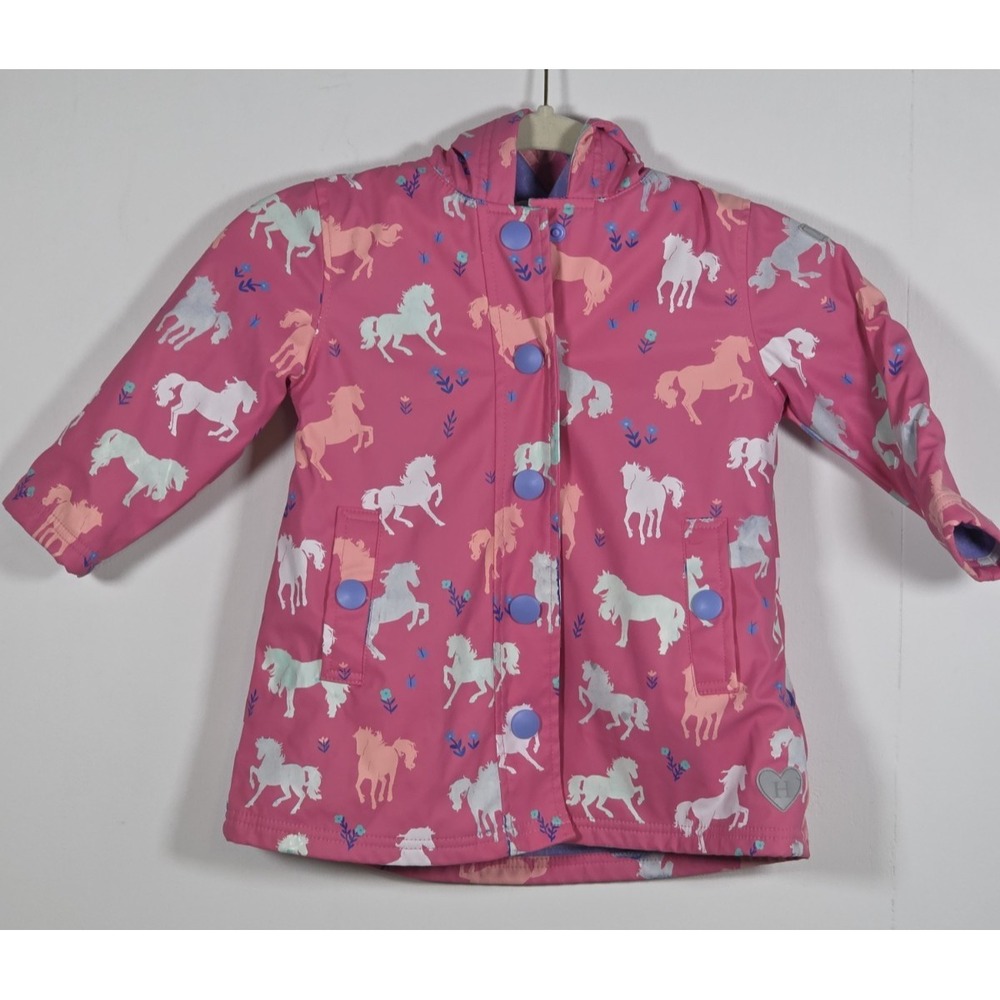 Hatley Girls 3T Pink Horse Print Waterproof Hooded Raincoat Jacket Outerwear